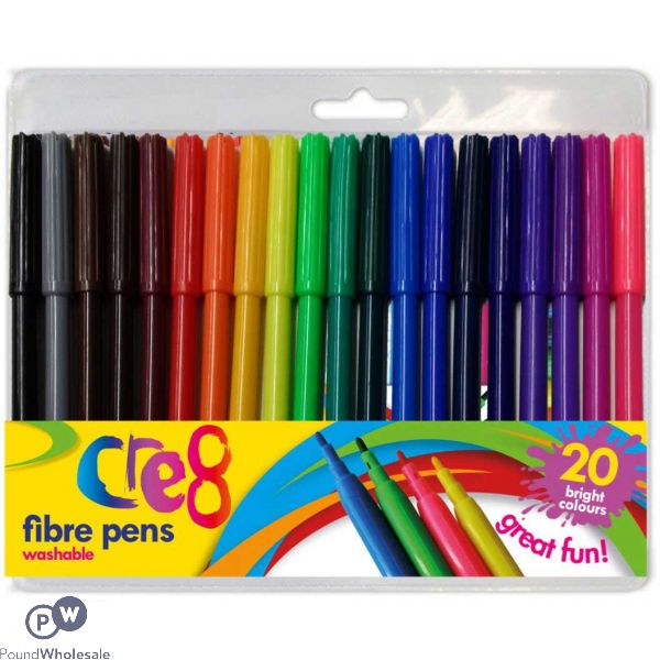 Cre8 Fibre Pens Assorted Colours 20 Pack