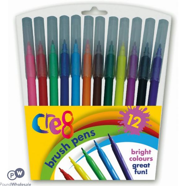 Cre8 Brush Pens Assorted Colours 12 Pack