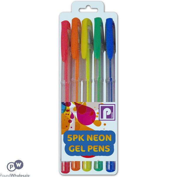 Neon Gel Coloured Ink Pens 5 Pack