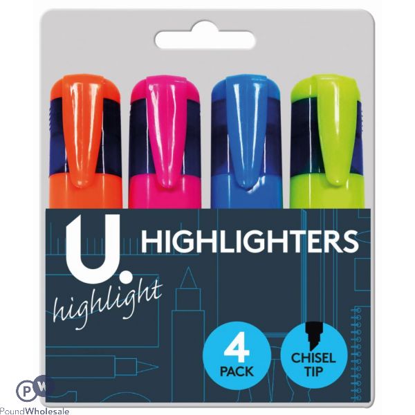 4pk Highlighters Assorted Colours