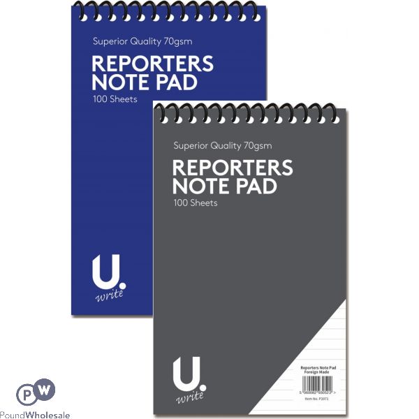 U. 70gsm Reporters Notepad 5" X 8" 70gsm 2 Assorted Colours