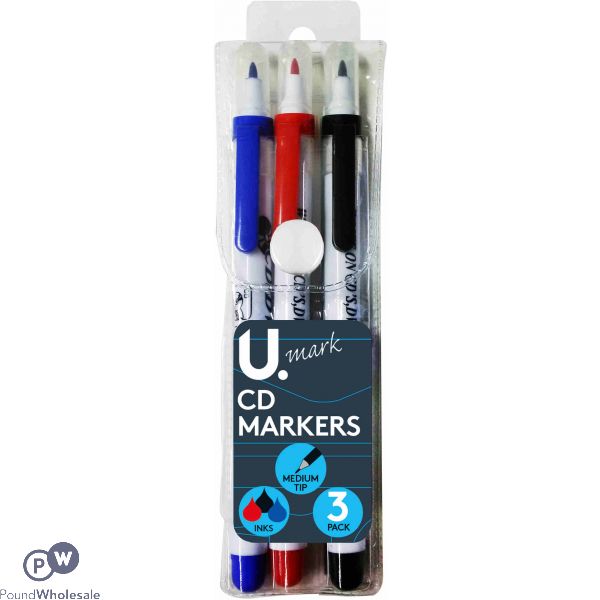 U. Assorted Colour Cd Markers 3 Pack