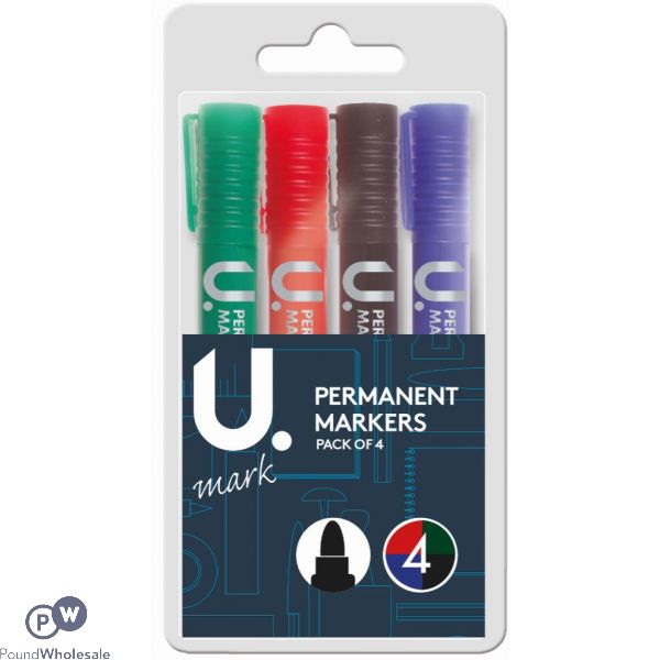 U. Assorted Colour Permanent Markers 4 Pack
