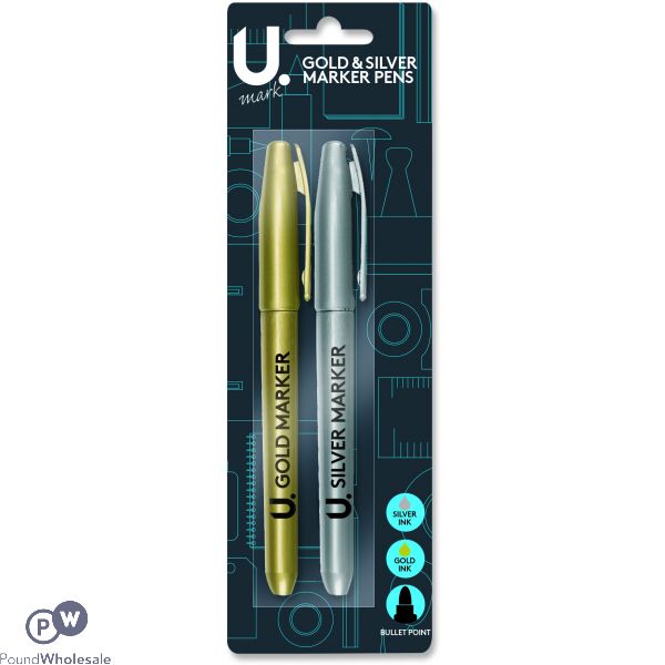 U. Gold & Silver Bullet Point Marker Pens 2 Pack