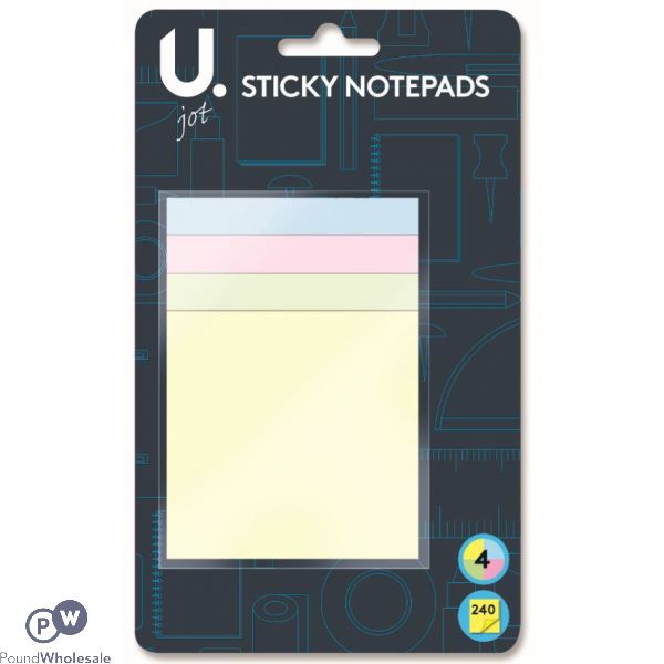 U. Assorted Sticky Note Pads 4 Pack