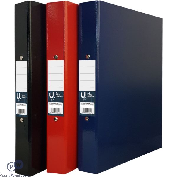 U. A4 Ring Binders 3 Assorted Colours