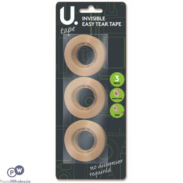 U. Invisible Easy Tear Tape 18mm X 22m 3 Pack