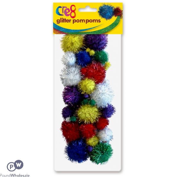 Cre8 Glitter Pom Poms Assorted