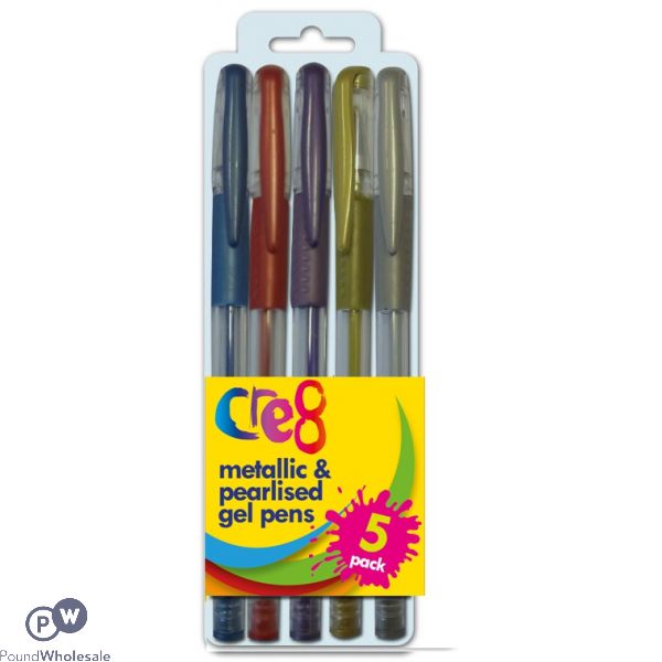 Cre8 Metallic And Pearlised Gels Pens 5 Pack