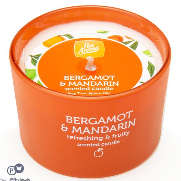 PAN AROMA BERGAMOT & MANDARIN SCENTED COLOURED JAR CANDLE 85G