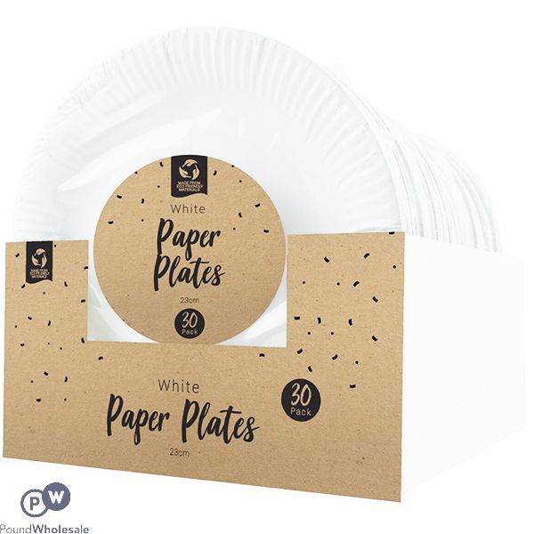 Pop White Paper Plates 23cm 30 Pack CDU