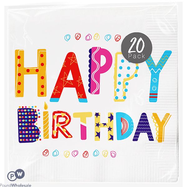 POP HAPPY BIRTHDAY DISPOSABLE PAPER NAPKINS 33CM 20 PACK