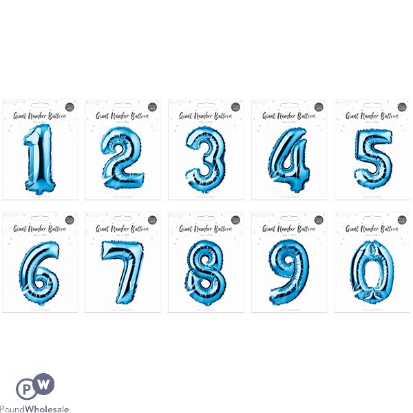 Pop Blue Foil Number Balloon 65cm Assorted