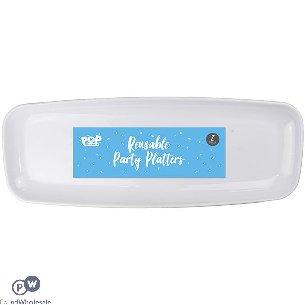 Pop Reusable Plastic Party Platters 44cm X 17cm 2 Pack