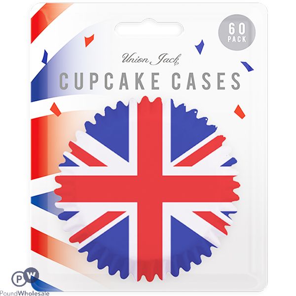 POP UNION JACK PAPER CUPCAKE CASES 60 PACK