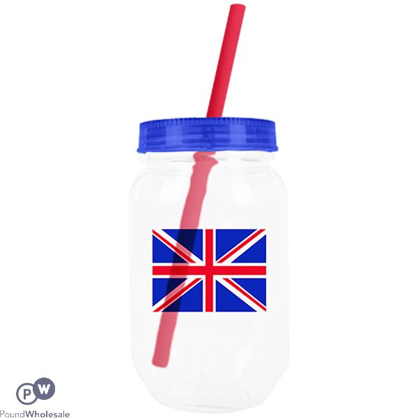 POP UNION JACK MASON JAR WITH STRAW 500ML