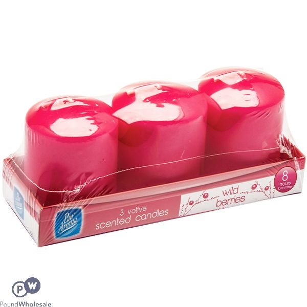 PAN AROMA WILD BERRIES VOTIVE SCENTED CANDLES 3 PACK