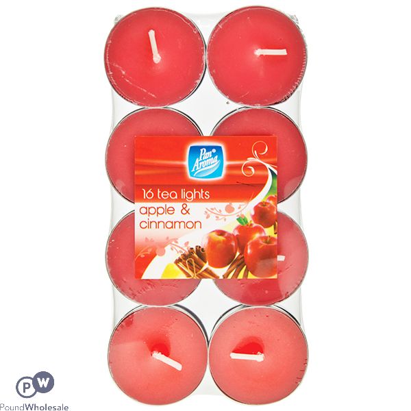 PAN AROMA APPLE & CINNAMON TEA LIGHT CANDLES 16 PACK