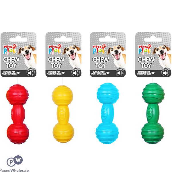 Pets Play Squeaky Ribbed Dumbbell Dog Chew Toy Assorted Colours