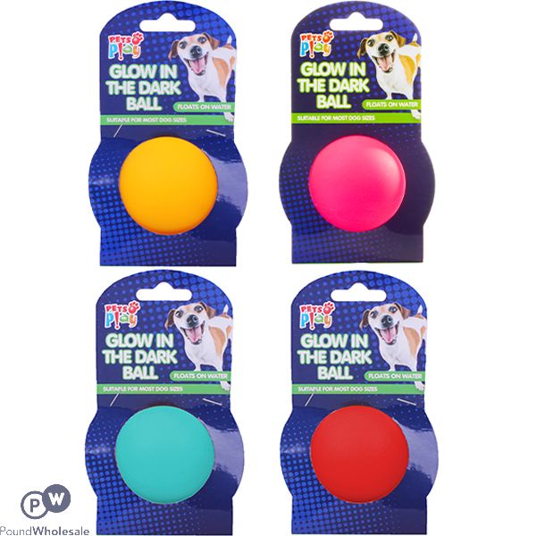 PETS PLAY GLOW IN THE DARK DOG BALL ASSORTED COLOURS