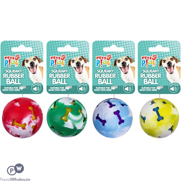 Pets Play Squeaky Bone Rubber Ball Dog Toy Assorted Colours