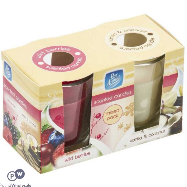 Pan Aroma Glass Pot Candle Very Berry And Vanilla & Coconut Double Pack 