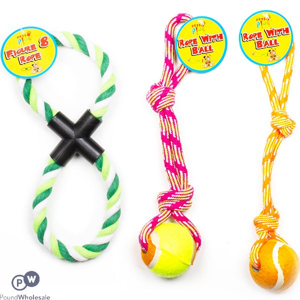 PETS PLAY ROPE WITH BALL & FIGURE OF 8 ASSORTED