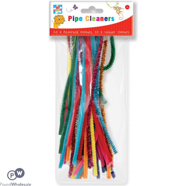 KIDS CREATE ASSORTED COLOUR & GLITTER PIPE CLEANERS 50 PACK 