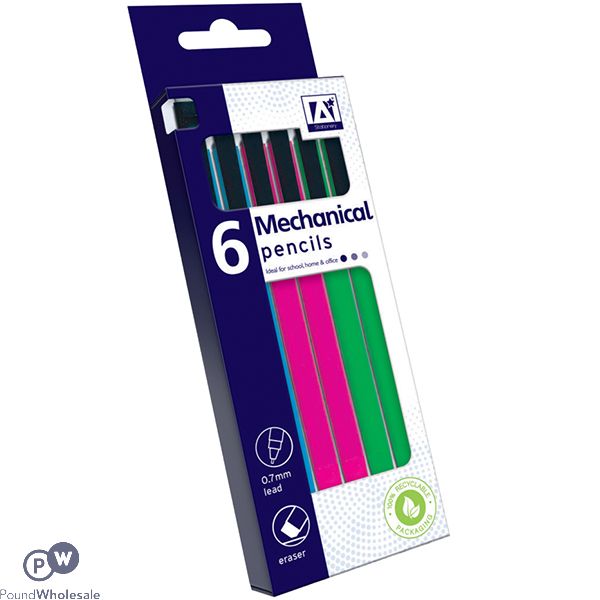 Mechanical Pencils Assorted Colours 6 Pack