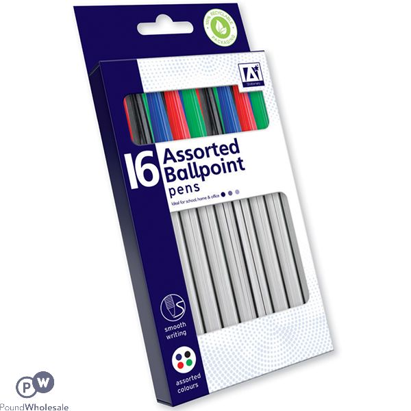 BALLPOINT PENS ASSORTED COLOURS 16 PACK