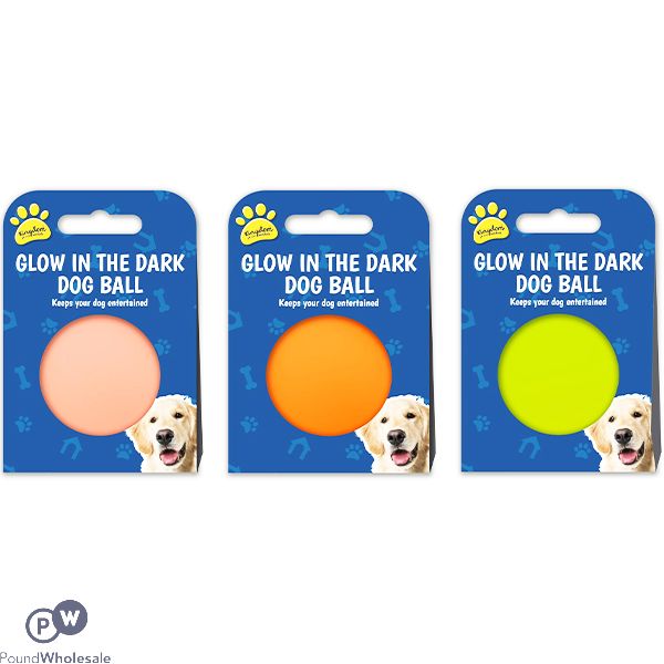 KINGDOM GLOW IN THE DARK DOG BALL 6.5CM ASSORTED COLOURS