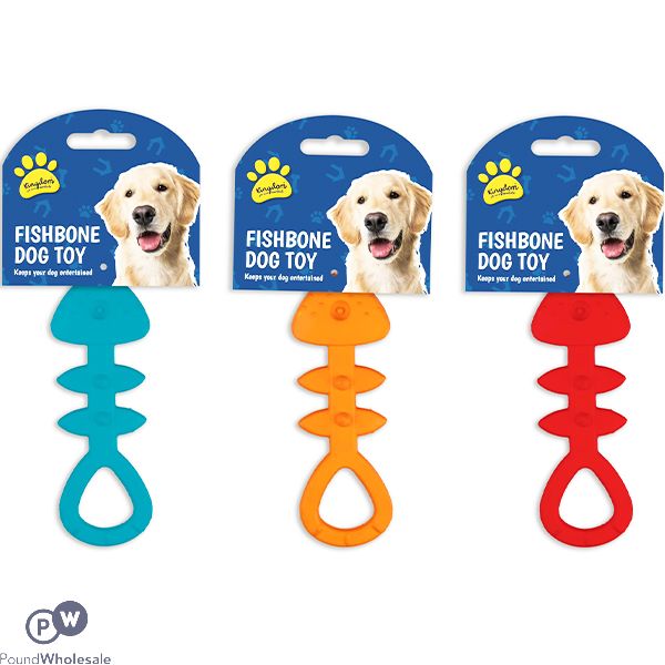 KINGDOM RUBBER FISH BONE DOG TOY ASSORTED COLOURS