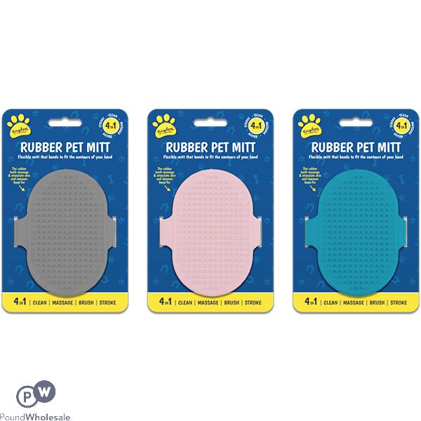 KINGDOM 4-IN-1 RUBBER PET MITT ASSORTED COLOURS