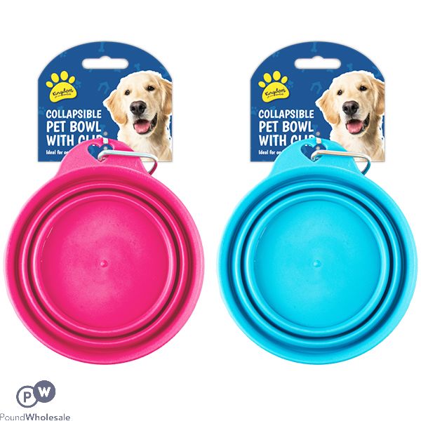 KINGDOM COLLAPSIBLE PET BOWL WITH CLIP 15CM ASSORTED COLOURS