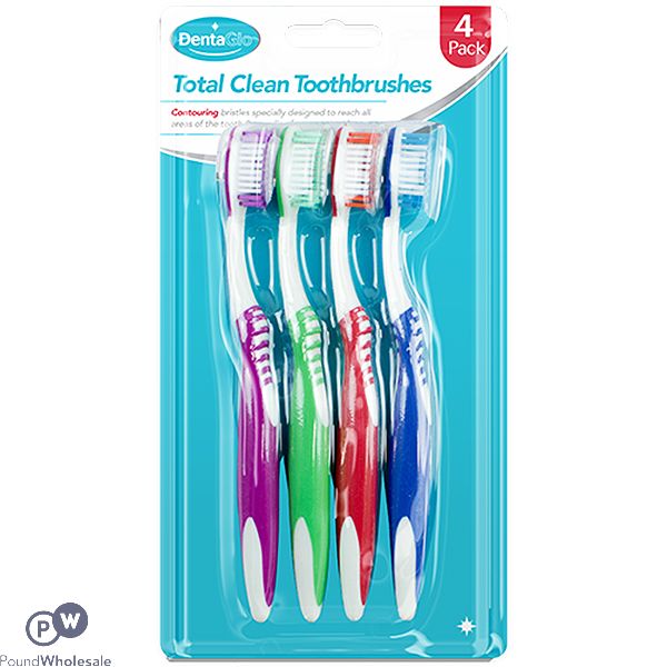 Dentaglo Assorted Colour Total Clean Toothbrushes 4 Pack