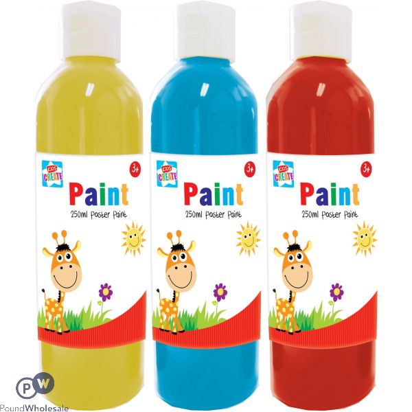 KIDS CREATE POSTER PAINTS 250ML IN CDU 3 ASSORTED COLOURS