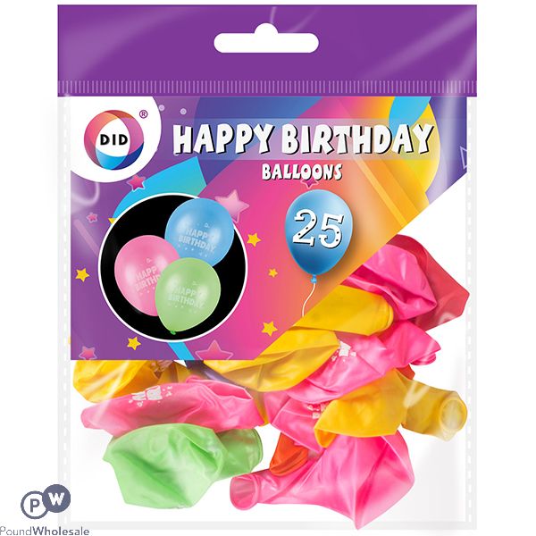 DID Happy Birthday Balloons Assorted 25 Pack