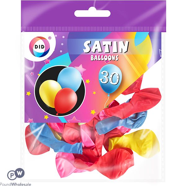 DID Satin Balloons Assorted Colours 30 Pack