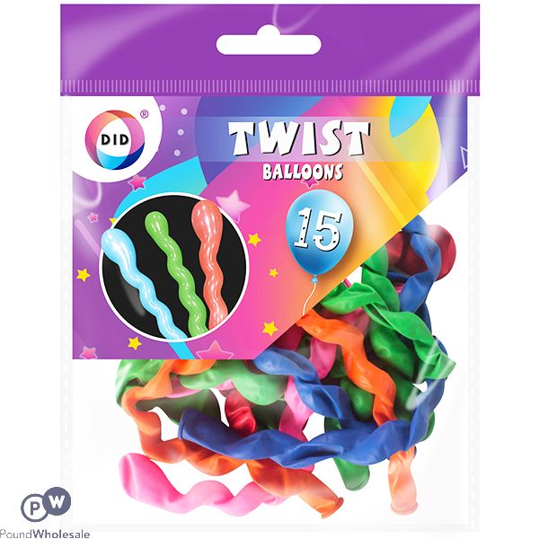 DID Twist Balloons Assorted Colours 15 Pack