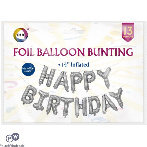 Did 14" Silver Foil Balloon Bunting Set 13pc