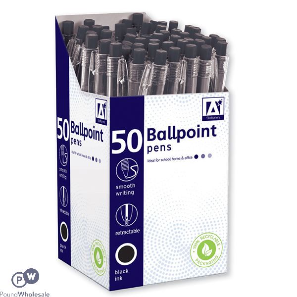 Retractable Ballpoint Pens Black 50 Pack