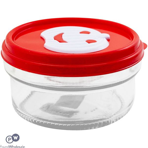 Smiley Face Round Glass Storage Jar With Lid 415ml