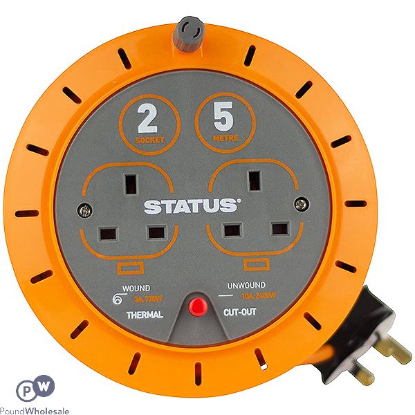 STATUS 2-GANG 13AMP EXTENSION CABLE REEL 5M