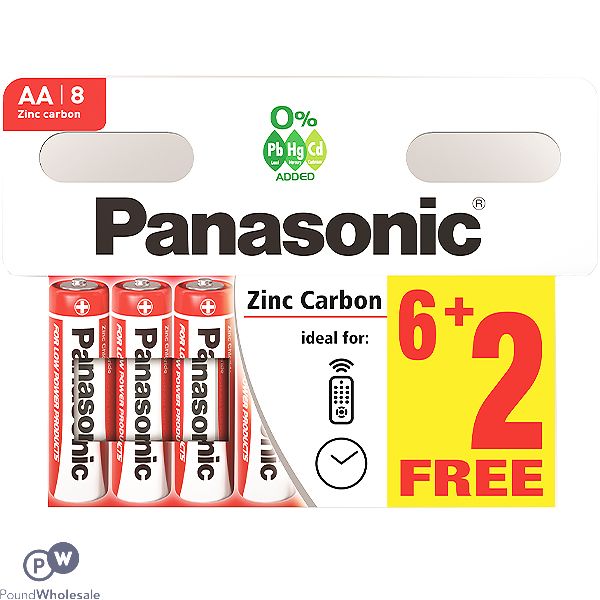 Panasonic Zinc Carbon R6RZ/8HH AA Batteries 8 Pack