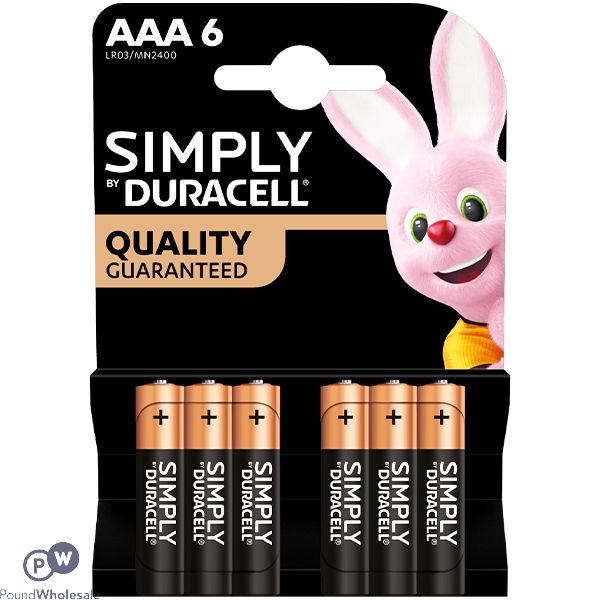 DURACELL SIMPLY AAA LR03/MR2400 ALKALINE BATTERIES 6 PACK