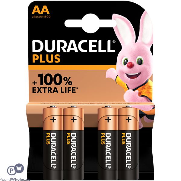 DURACELL PLUS 100% EXTRA LIFE LR6/MN1500 1.5V AA BATTERIES 4 PACK