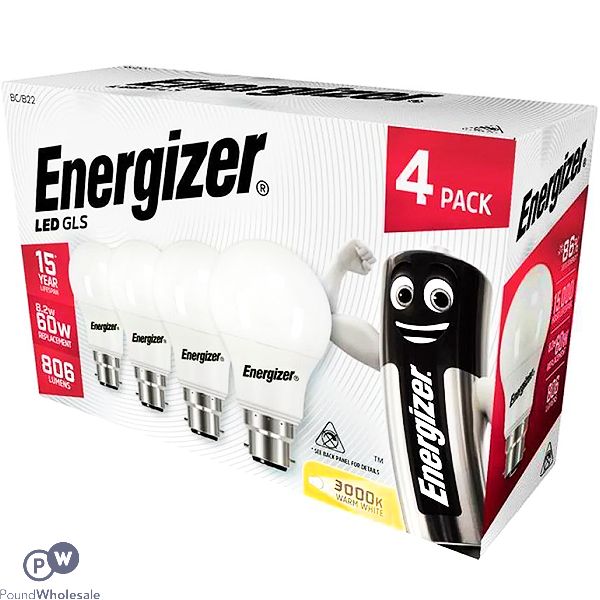 Energizer LED Gls Warm White B22 3000K Light Bulb 4 Pack