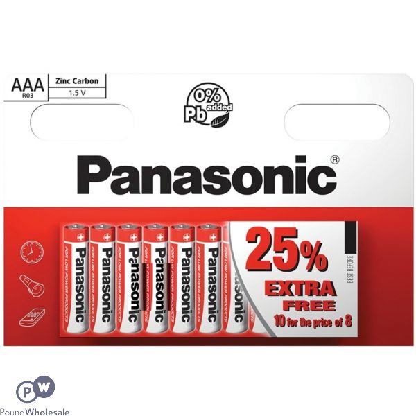 PANASONIC AAA R03 ZINC CARBON 1.5V BATTERIES 10 PACK