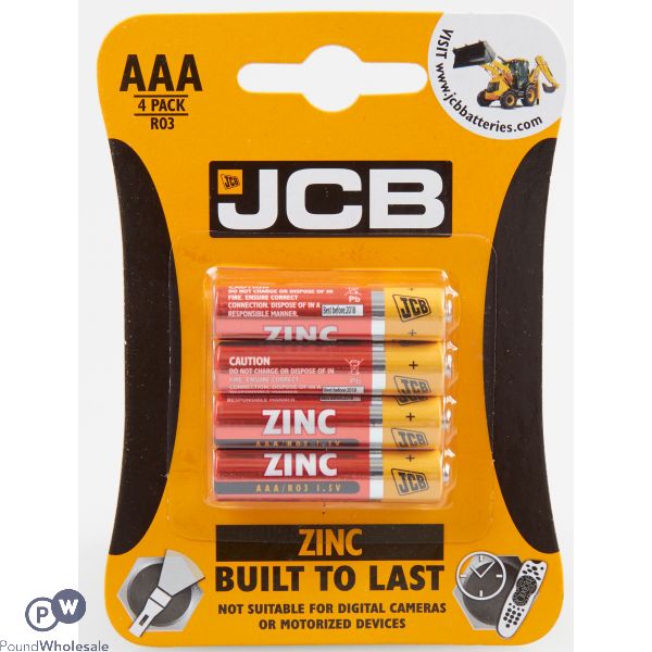 JCB AAA ZINC R03 BATTERIES 4 PACK