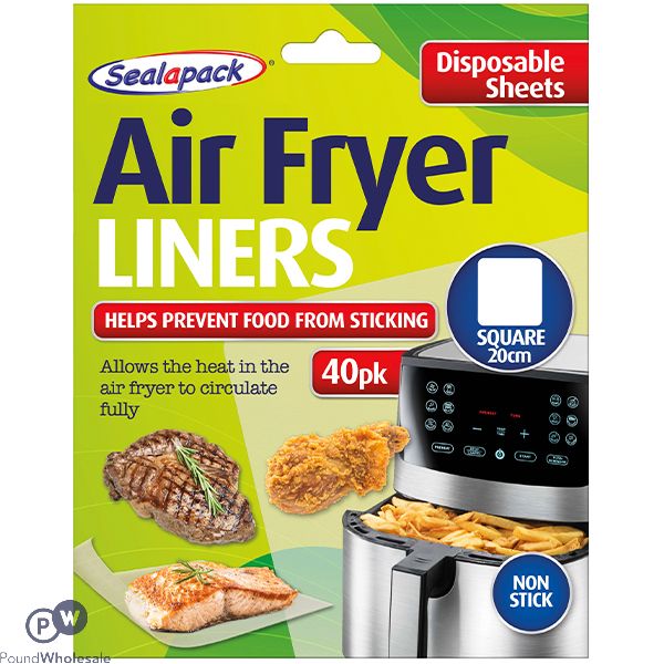 SEALAPACK DISPOSABLE NON-STICK SQUARE AIR FRYER LINERS 20CM 40 PACK